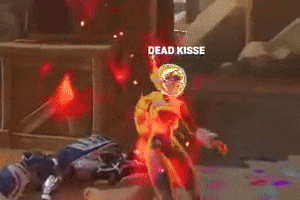 a video game scene with the word dead kisse on the bottom right