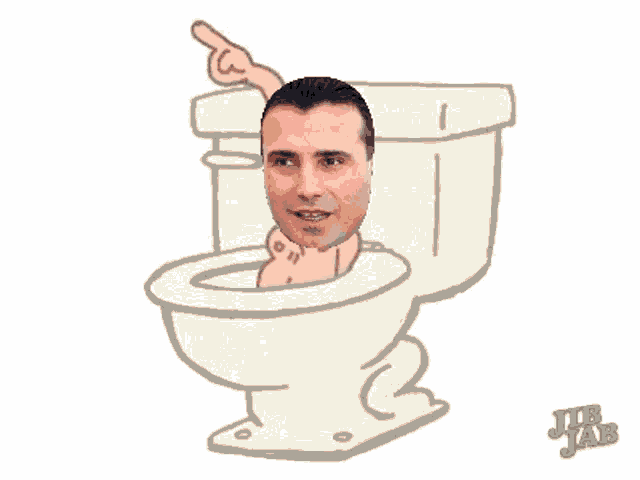 a cartoon of a man sitting in a toilet with jub jab written underneath