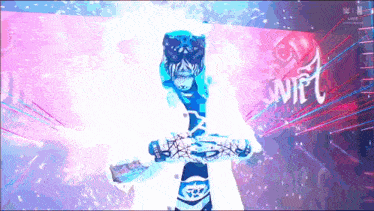 a person in a mask holding a sword in front of a sign that says swift