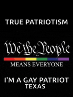 a poster that says ' true patriotism we the people means everyone i 'm a gay patriot texas '