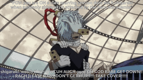 a picture of shigaraki from my hero academia with the caption " pov you are on a cute sparring session date with shigaraki "