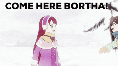 a poster that says come here bortha with two people hugging