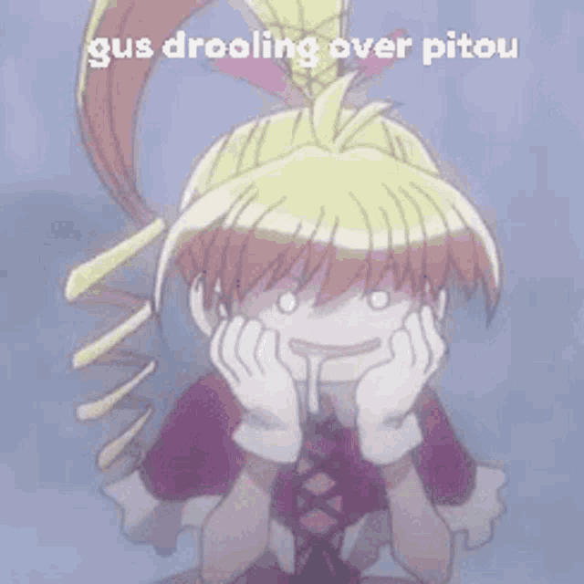 a picture of a girl with the words gus drooling over pitou below her