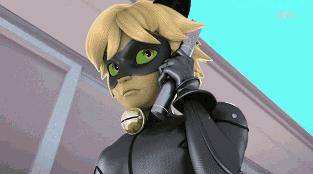a cartoon character talking on a cell phone with ebs1 written on the bottom