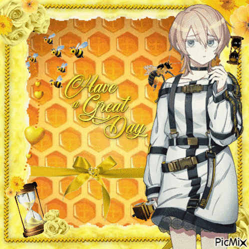 a picture of a girl with the words have a great day on the bottom