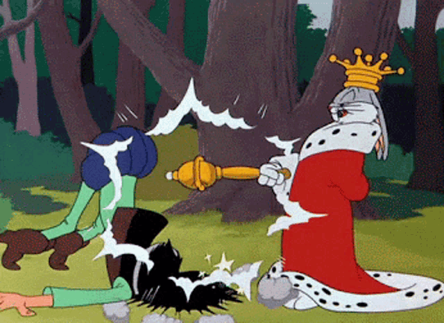 a cartoon of bugs bunny holding a trophy and a crown