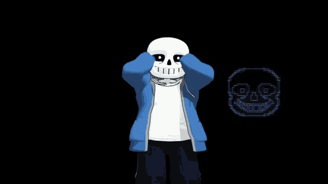 a 3d model of a skeleton wearing a blue hoodie