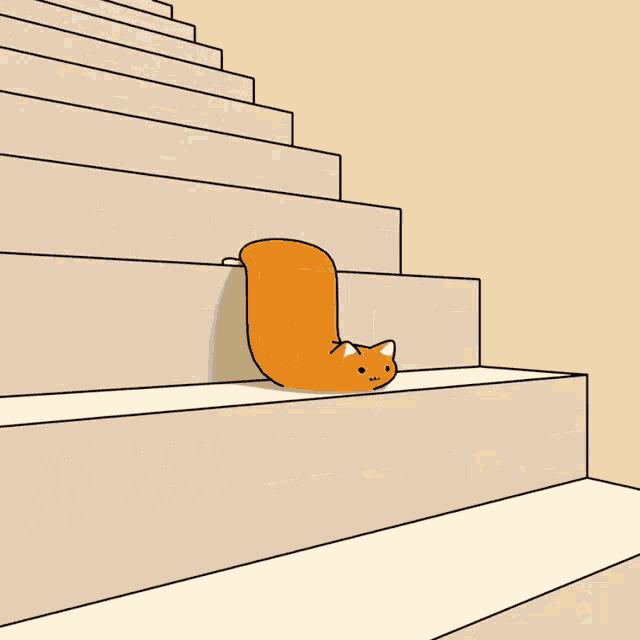 a cartoon drawing of a cat 's paw sitting on a set of stairs