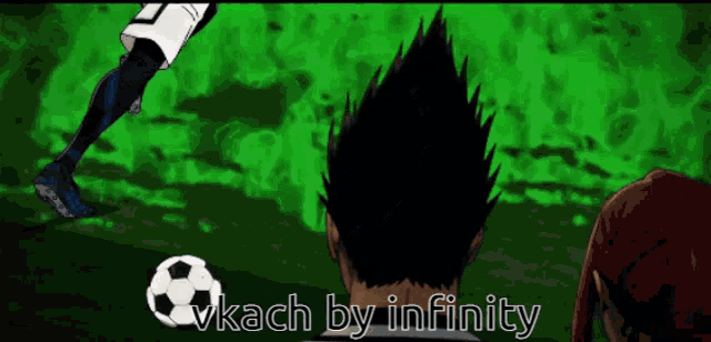 a soccer player is kicking a ball with the words vkach by infinity