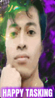 a picture of a man with green hair and the words happy tasking