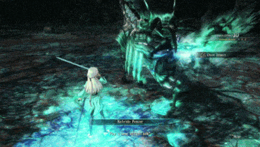 a video game screen shows a knight fighting a monster called kaleido fencer