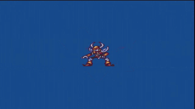 a video game character named boomer kuwanger is shown on a blue background