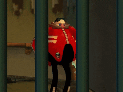 sonic the hedgehog and eggman are behind bars in a video game and sonic says " you die tonight "