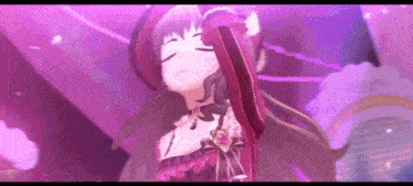a girl in a red dress and hat is dancing on a stage with her eyes closed .