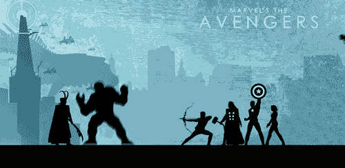 a poster for marvel 's the avengers showing silhouettes of avengers