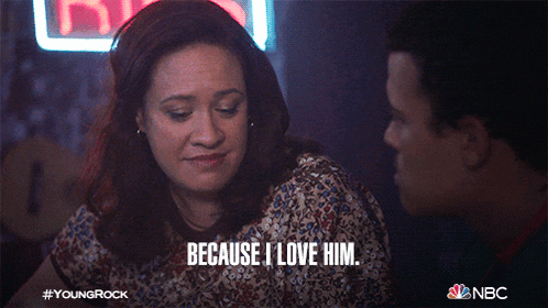a woman says " because i love him " while looking at a man