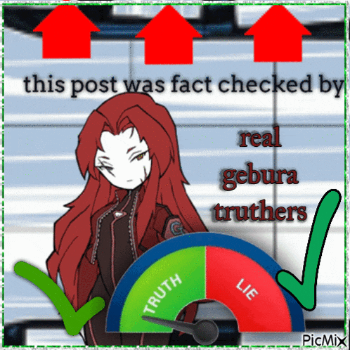 a picture of a girl with red hair and the words this post was fact checked by real gebura truthers