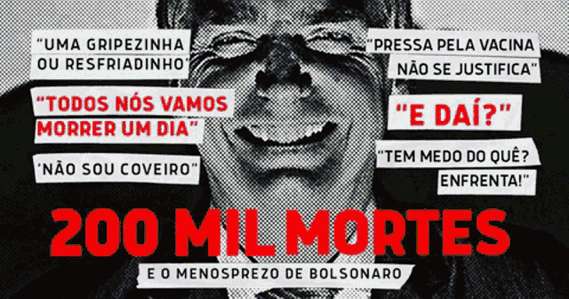 a black and white photo of a man with the words " 200 mil mortes " on the bottom