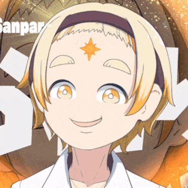 a drawing of a girl with a star on her forehead with the word sanpar behind her