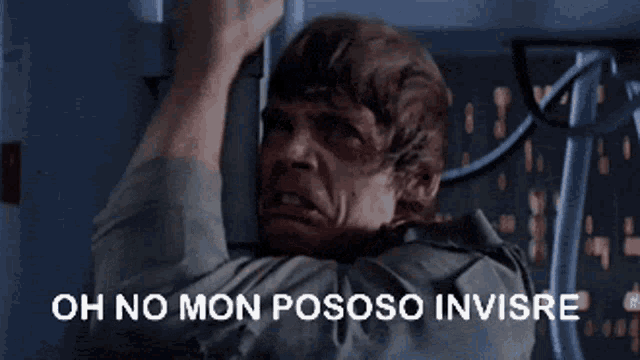 a man in a gray shirt says oh no mon pososo invise