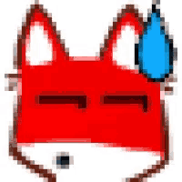 a pixel art of a red fox with a blue sweat coming out of its nose .