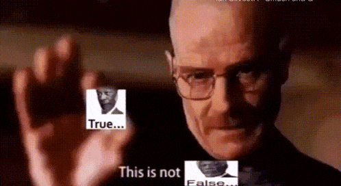 a man wearing glasses is holding a picture of a man with the words true and this is not false written on it .