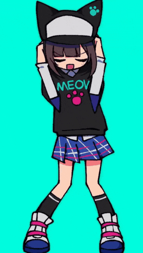 a drawing of a girl wearing a shirt that says meoi