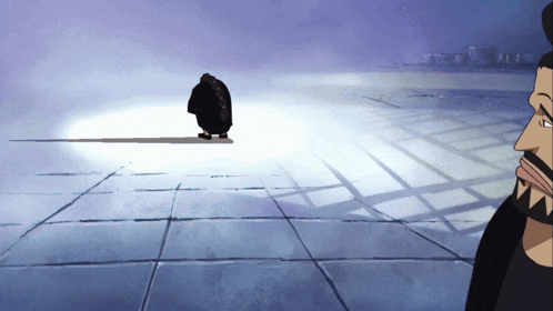 a man with a beard stands in front of a shadow of a man
