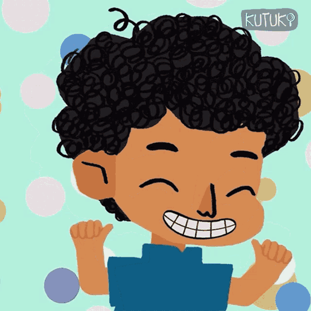 a cartoon drawing of a boy with curly hair and the words kutuk on the bottom