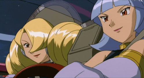 two anime girls are sitting in a car and the bottom right corner of the screen says patch