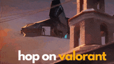 a plane is flying over a building with the words hop on valorant written below it