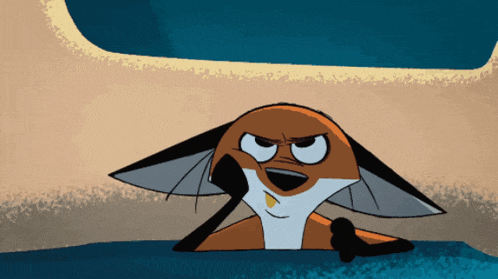 a cartoon drawing of a fox with an angry look on his face