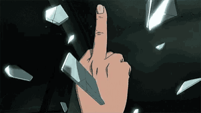 a hand is making a middle finger gesture while breaking a glass .