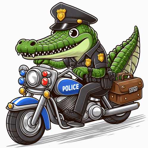 a cartoon of a police officer riding a police motorcycle