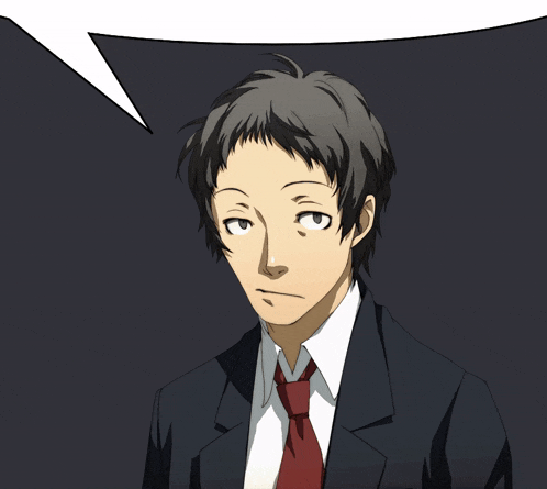 a man in a suit and tie with his eyes closed and a speech bubble above his head