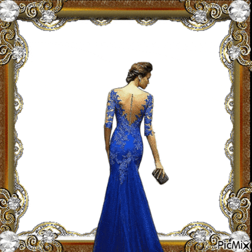 a picture of a woman in a blue dress is in a frame