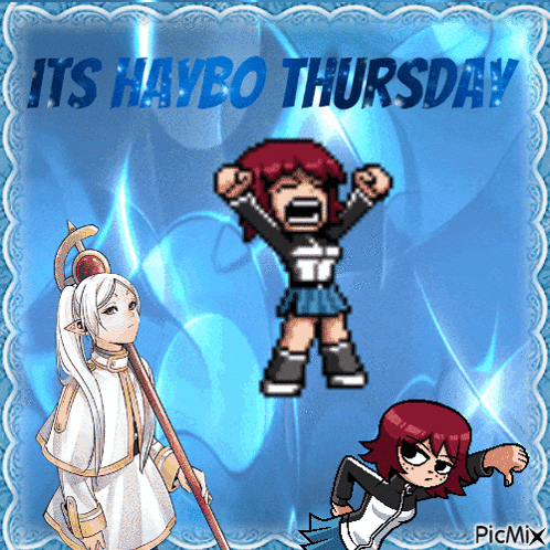 a picture of a girl with the words it 's haybo thursday on it