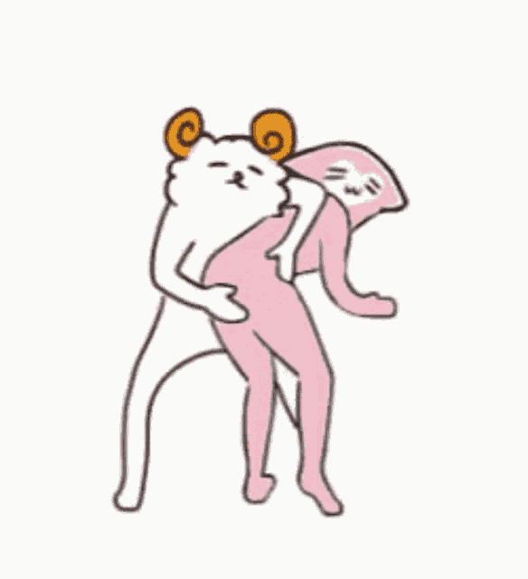 a cartoon drawing of a white sheep carrying a pink sheep .