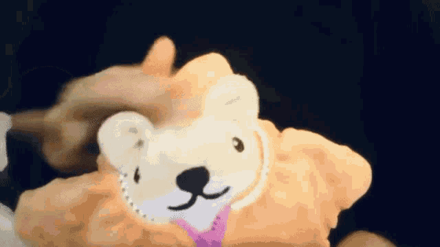 a person holding a stuffed animal that looks like a teddy bear