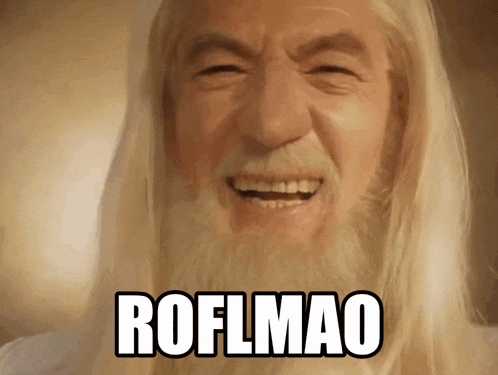 a man with a beard is smiling with the words roflmao written on his face