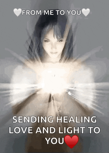 a woman is sending healing love and light to you .