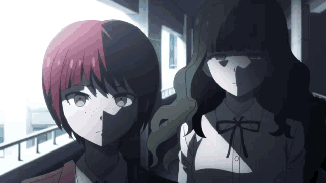 a girl with red hair and a girl with green hair