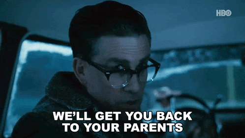 a man wearing glasses says " we 'll get you back to your parents "