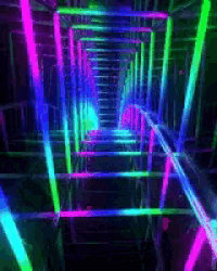 a dark room with a lot of neon lights in it