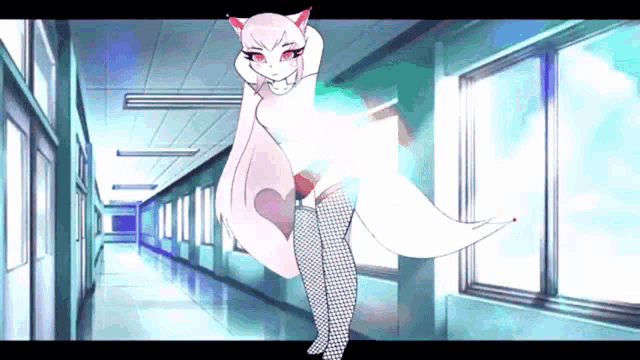 a cartoon character is standing in a hallway
