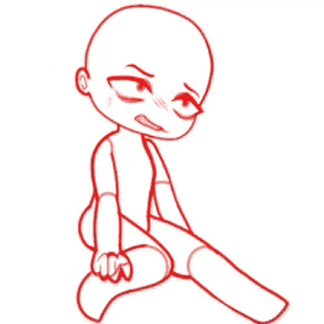 a drawing of a person sitting on the ground with their legs crossed and a sad look on their face .