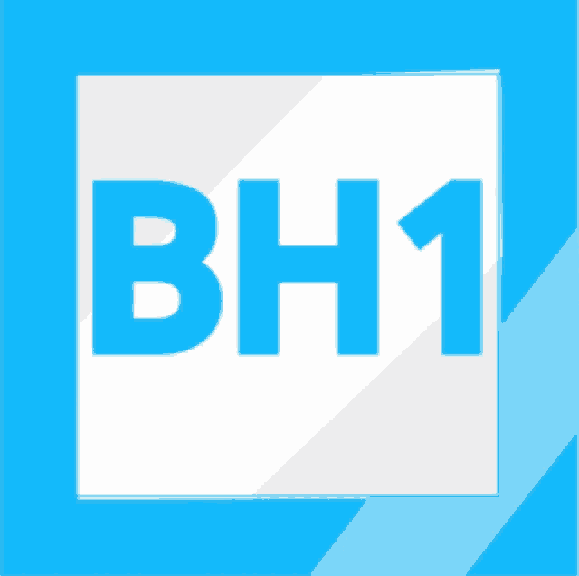 a blue and white square with the letter bh1 inside of it