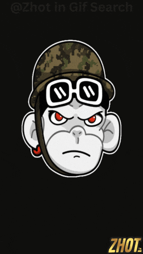 a cartoon of a monkey wearing a helmet and goggles with the hashtag @zhot in gif search