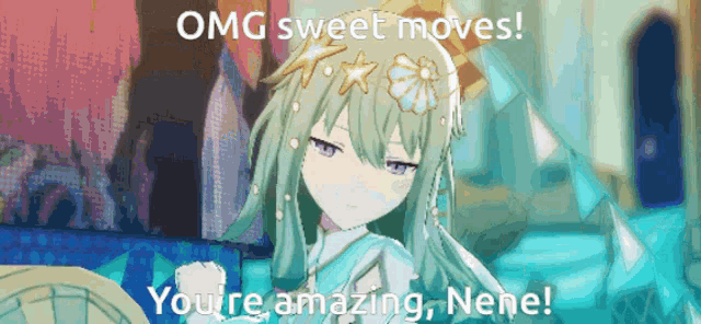 a picture of a girl with the words omg sweet moves