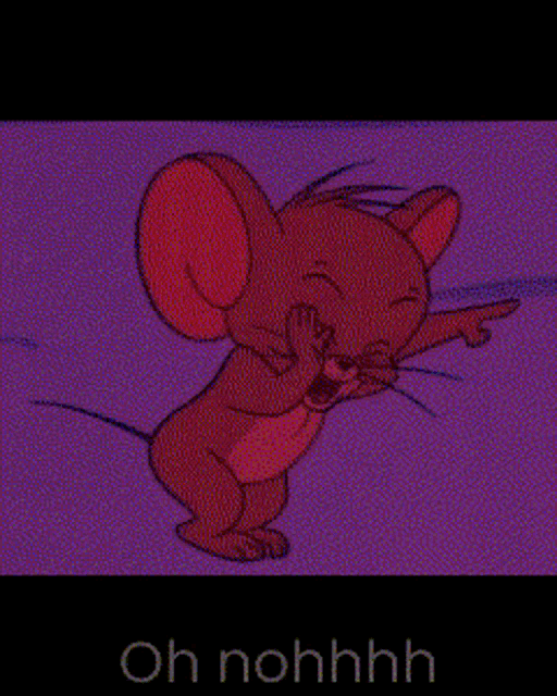 jerry from tom and jerry is pointing at something with the words oh nohhhh below him